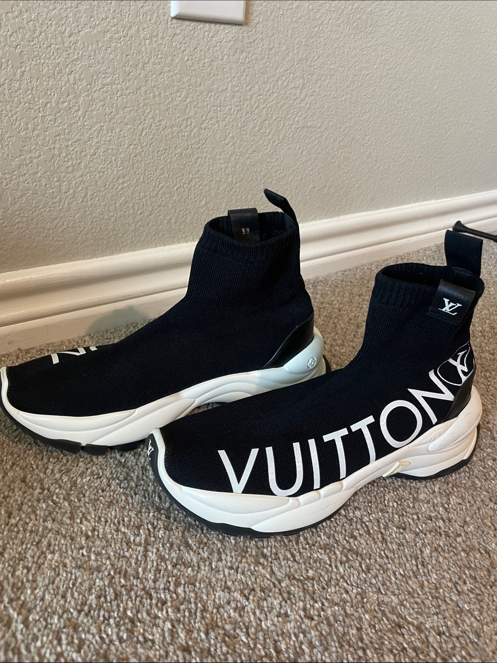 Louis Vuitton Black and White VUITTON Sock-Style Sneakers